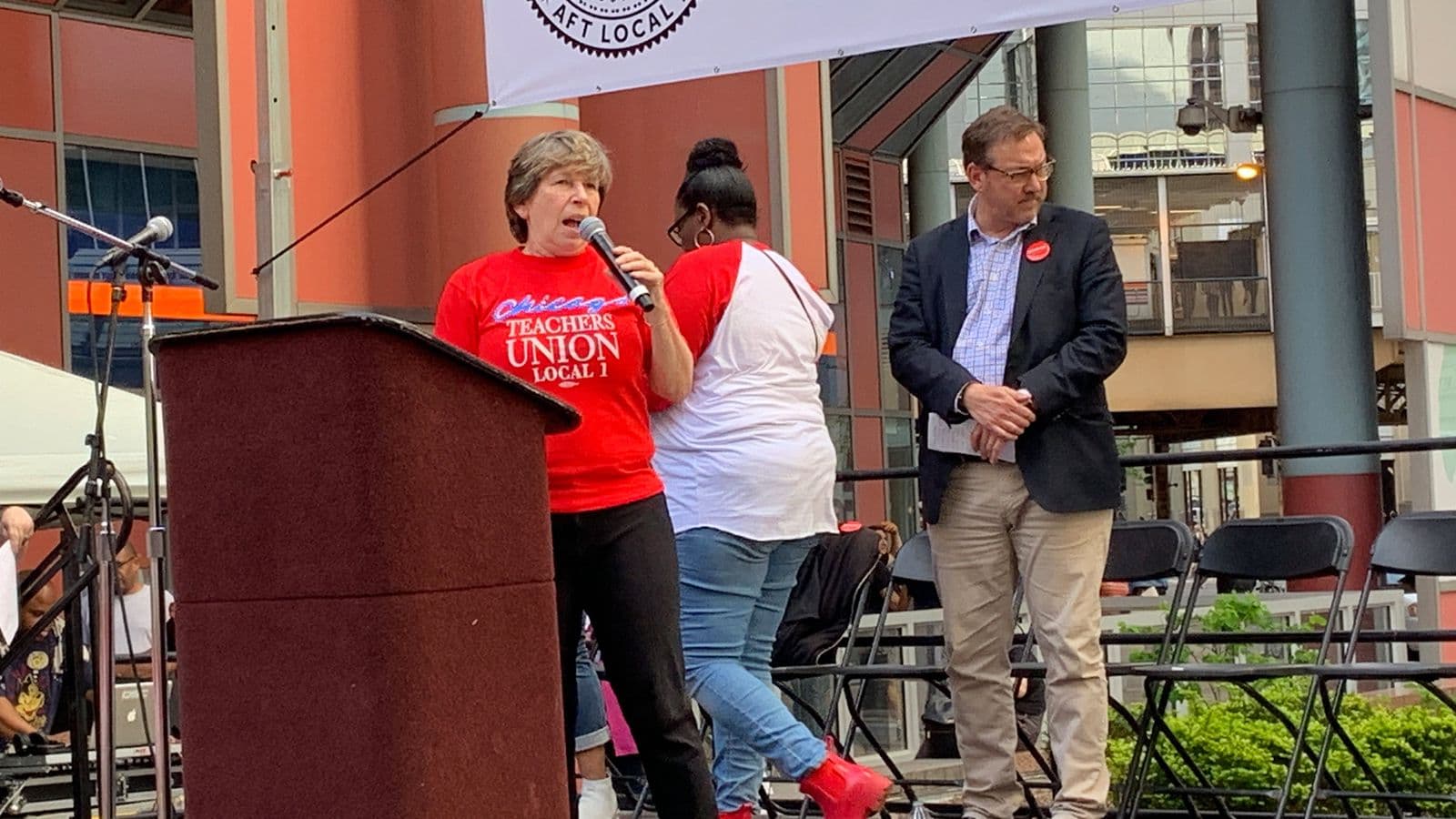 Randi Weingarten speaking at a Chicago Teachers Union rally in May 2019
