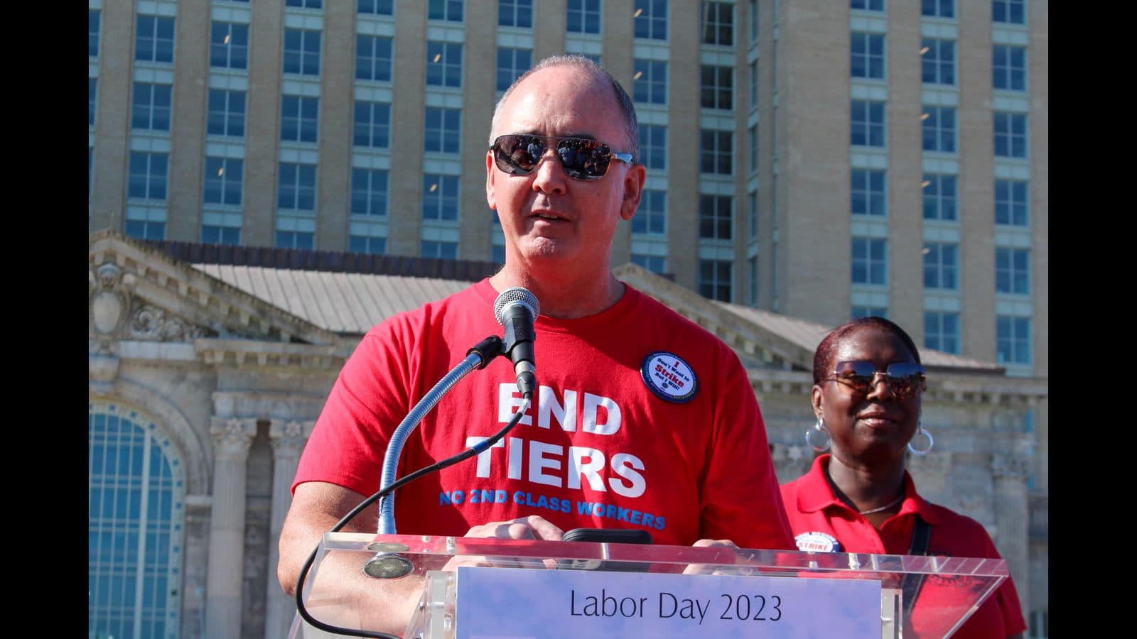 UAW President Shawn Fain speaks at Detroit Labor Day September 4, 2023