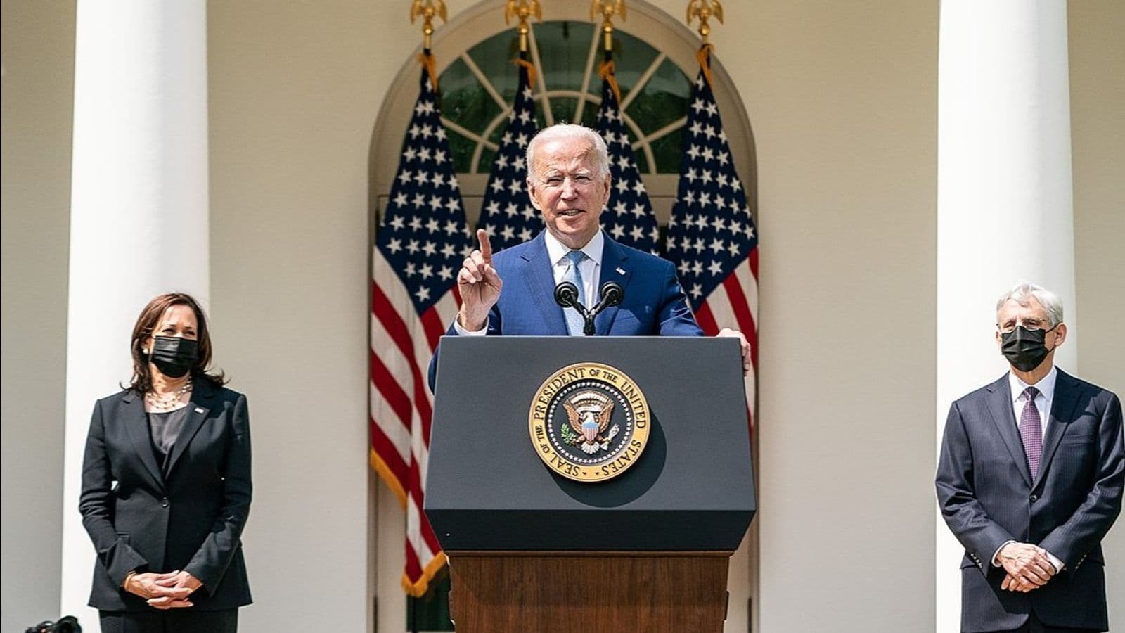President Joe Biden in front of the White House, April 2021.